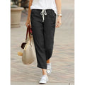 Autumn New Cotton and Hemp Women'S Pants Solid Color Drawstring Elastic Waist Casual Pants Loose Fashion Elegant Pants
