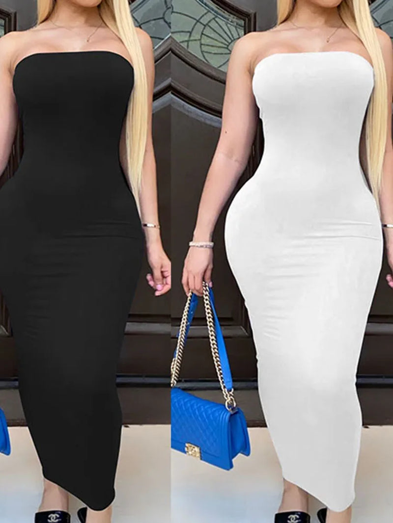 Spring Summer Women'S Dress Solid Color Sexy Sleeveless Chest Wrapped Long Beach Dress