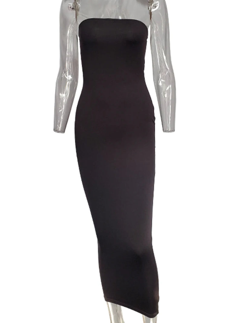 Spring Summer Women'S Dress Solid Color Sexy Sleeveless Chest Wrapped Long Beach Dress