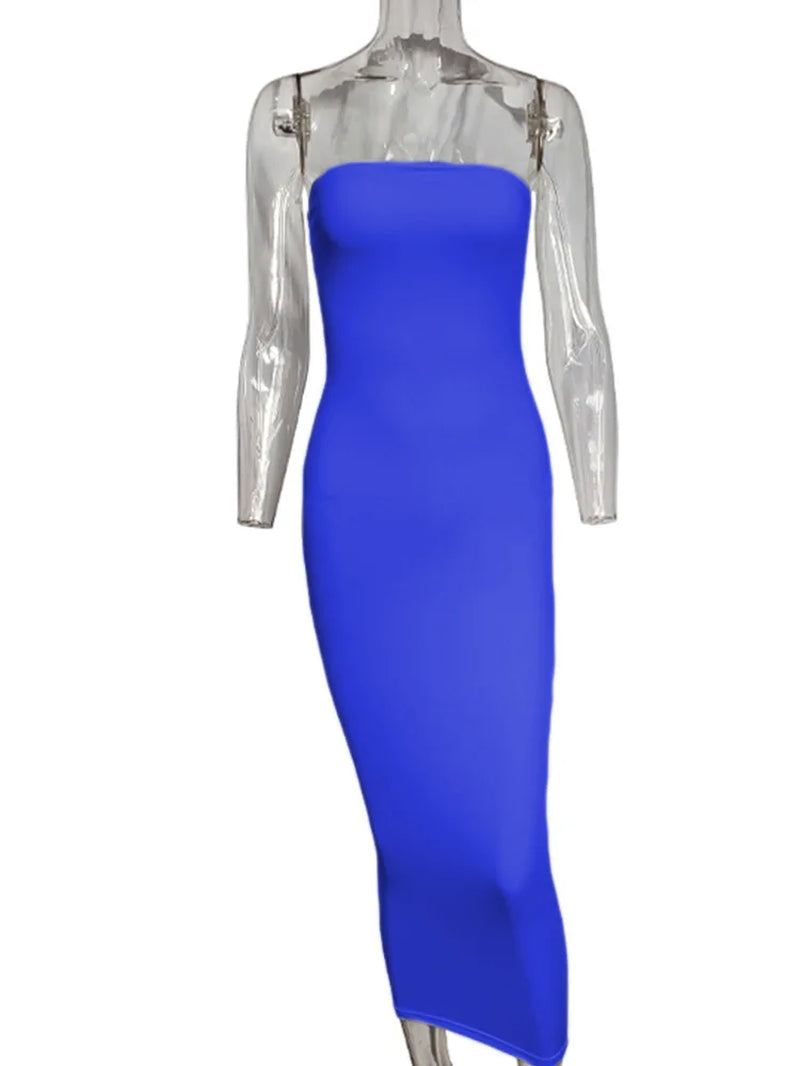 Spring Summer Women'S Dress Solid Color Sexy Sleeveless Chest Wrapped Long Beach Dress