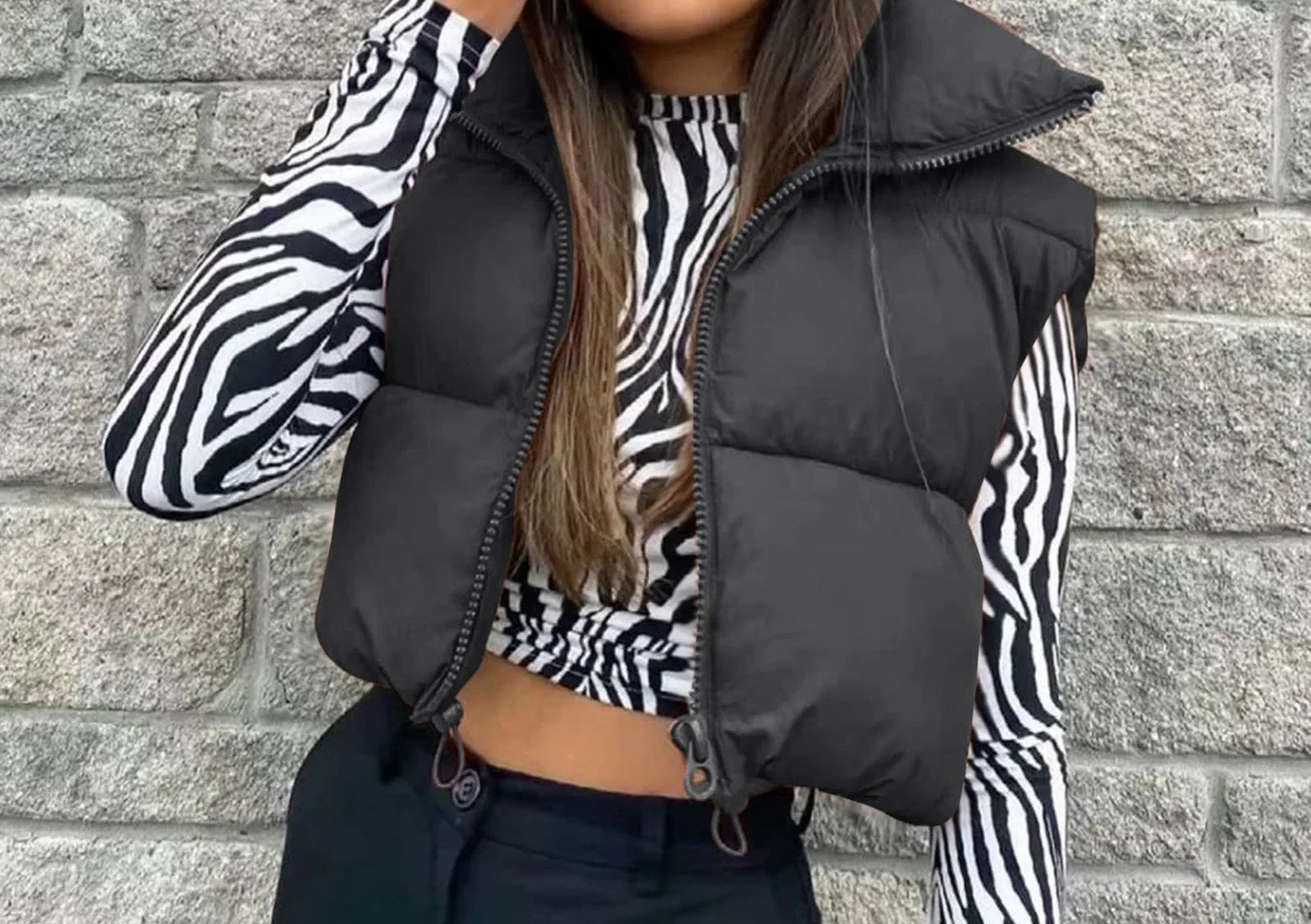 Autumn and Winter Women'S Short Cotton down Vest Short Stand-Up Collar Warm Sleeveless Quilted Vest Outdoor Travel Jacket Tops