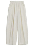 Women White Pants Solid Casual Elastic Waist High Waisted Pleated Wide Leg Female Trousers Fold Summer 2025 Clothing