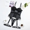 MUZISKAT Mesh Lingerie Luxury Brand Bodysuit Backless Tops for Women 3 Piece Lingerie Set with Garter Sexydresses for Women