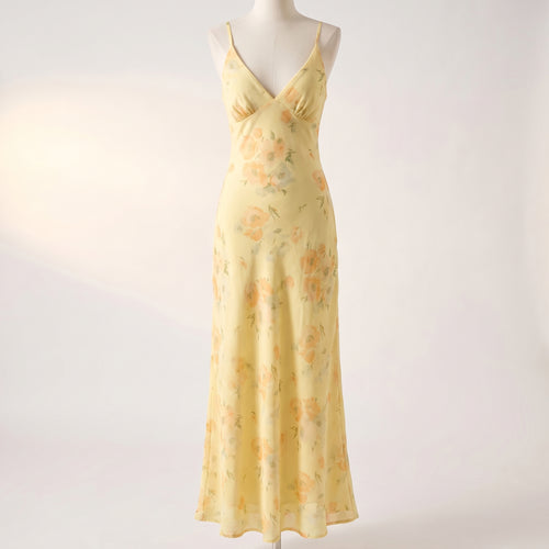 Floral Plunge Backless Maxi Dress