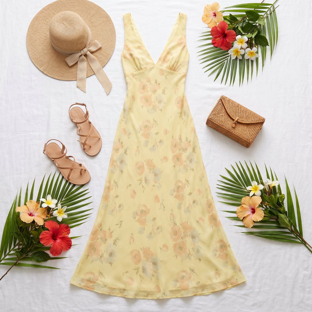 Floral Plunge Backless Maxi Dress