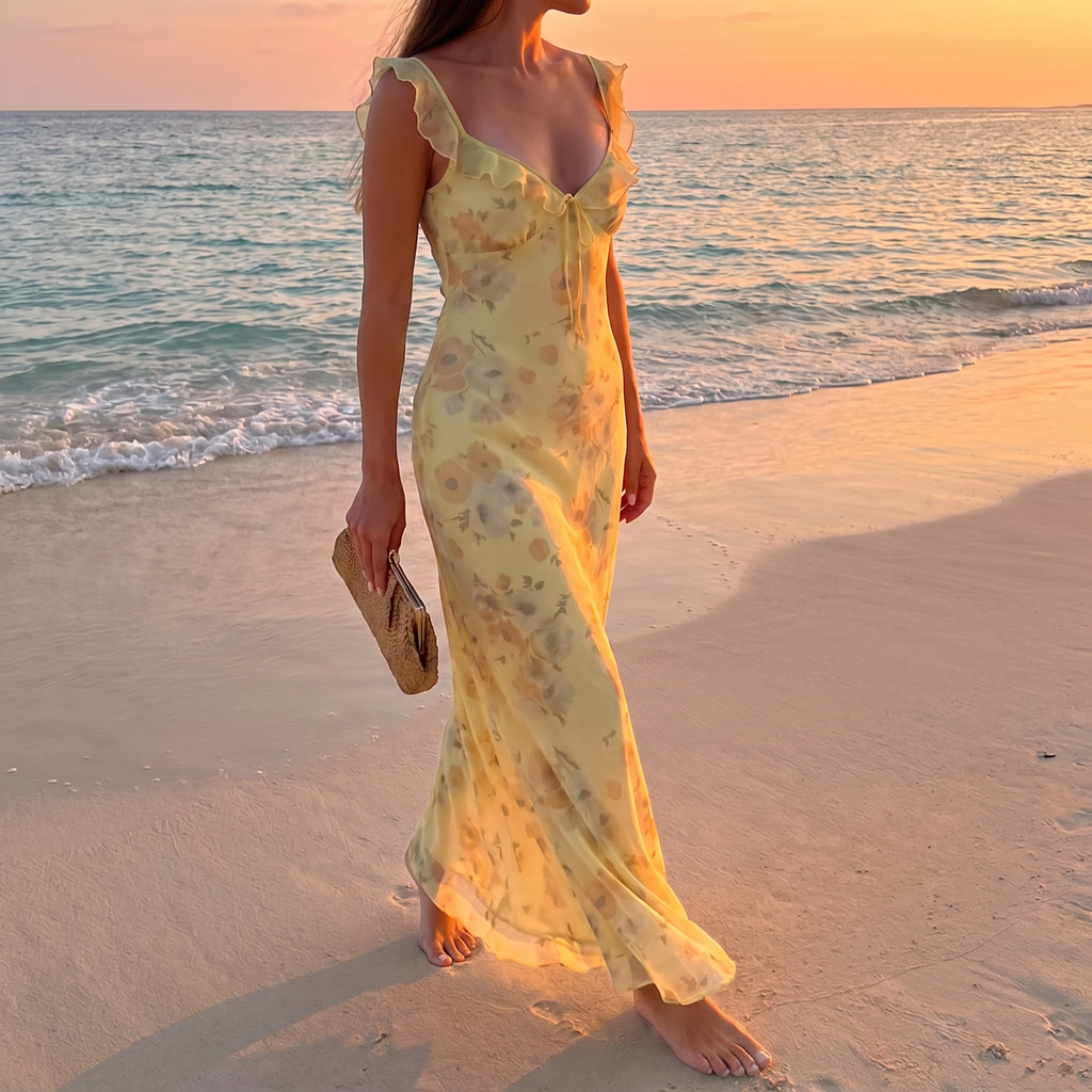 Floral Plunge Backless Maxi Dress