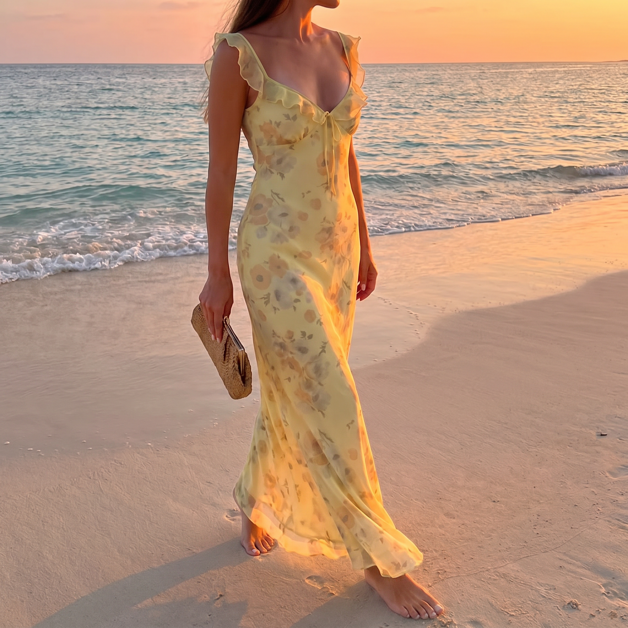 Floral Plunge Backless Maxi Dress