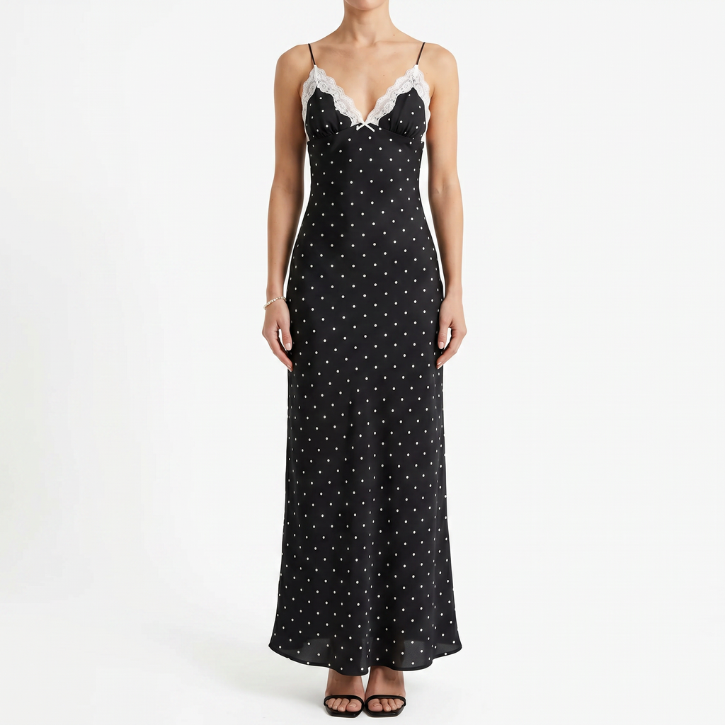 Lace V-Neck Backless Maxi Dress