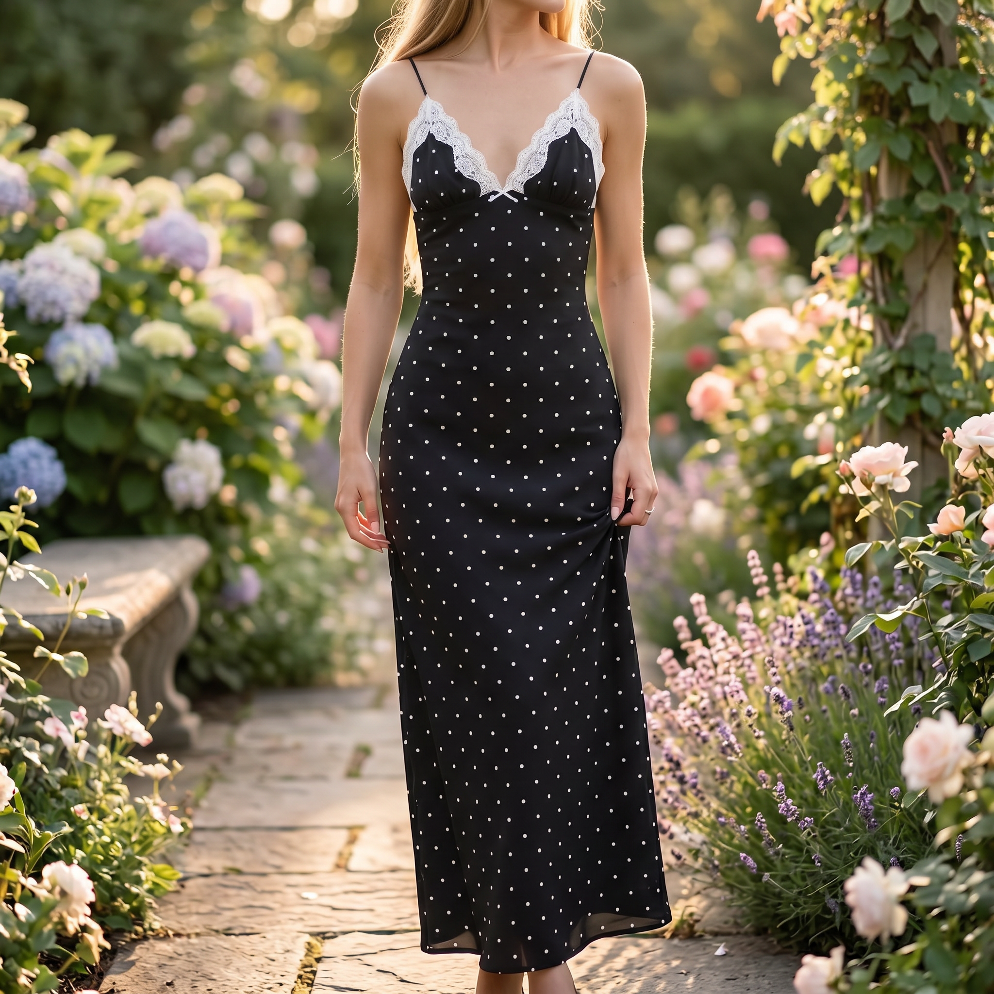 Lace V-Neck Backless Maxi Dress