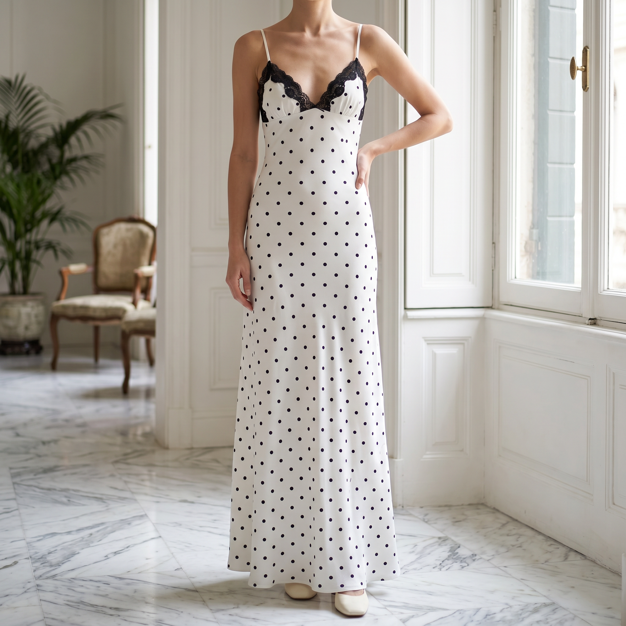 Lace V-Neck Backless Maxi Dress