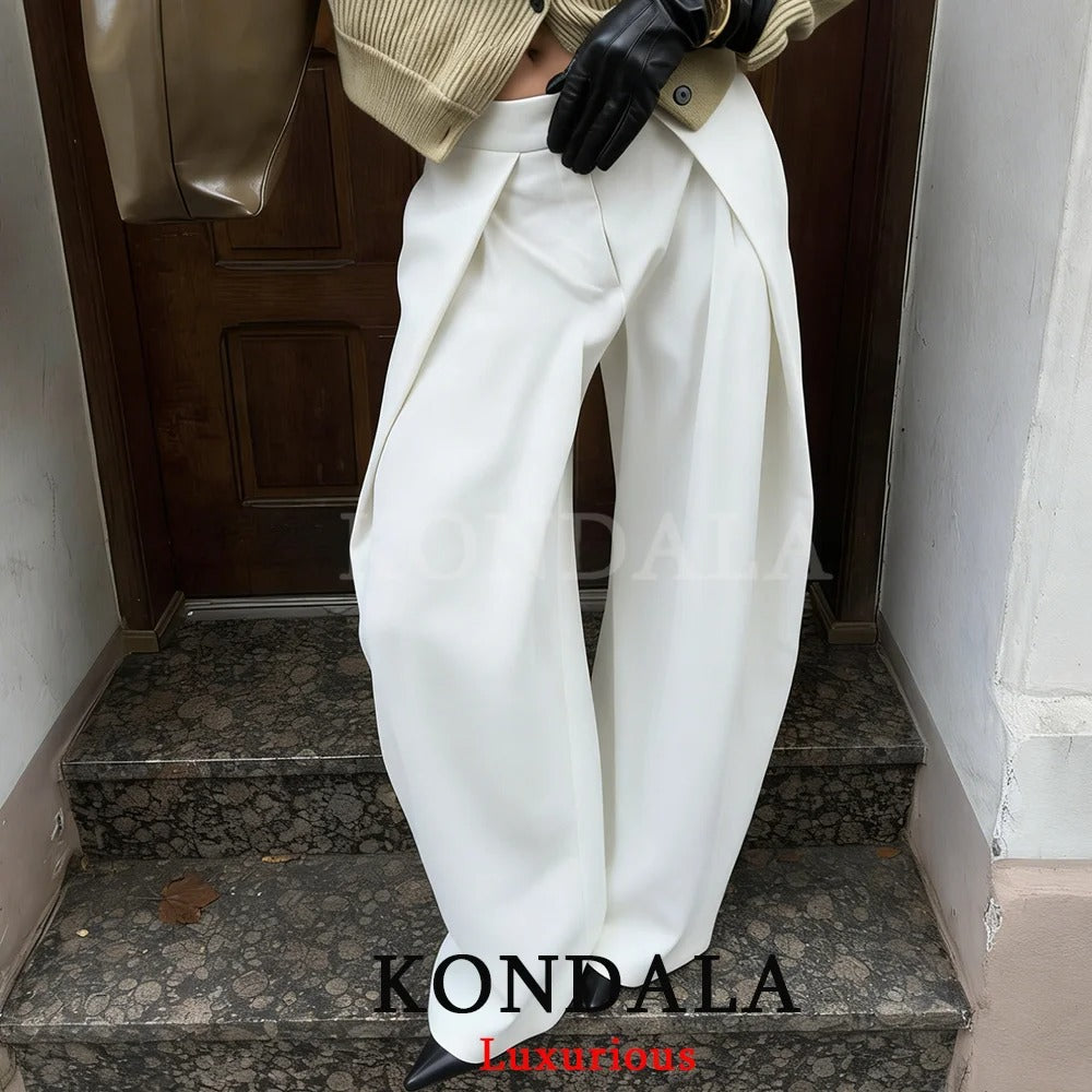 Pleated Wide Leg Trousers with Pockets