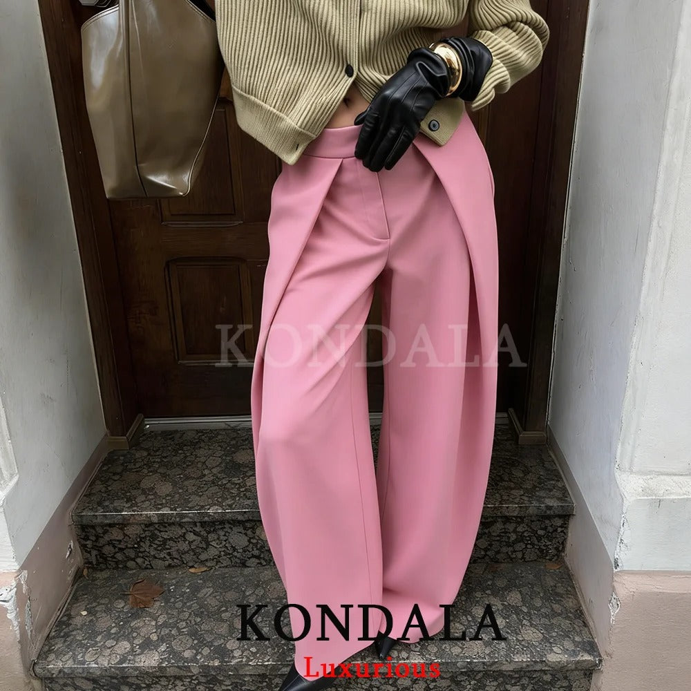 Pleated Wide Leg Trousers with Pockets