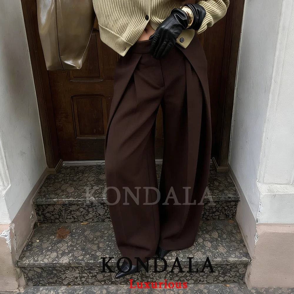 Pleated Wide Leg Trousers with Pockets