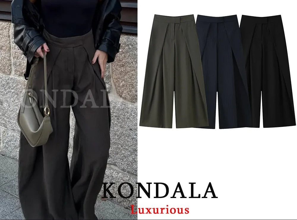 Pleated Wide Leg Trousers with Pockets