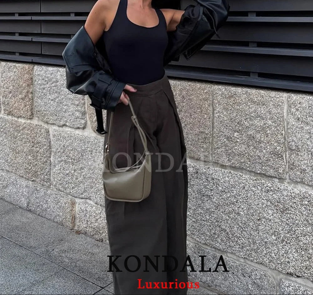 Pleated Wide Leg Trousers with Pockets