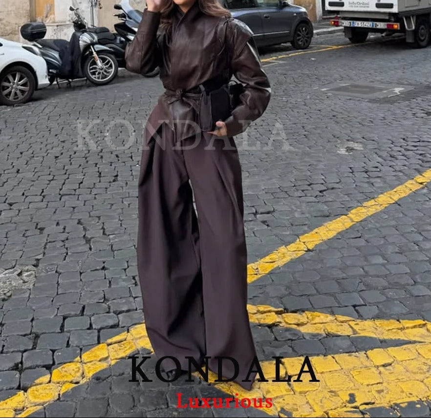 Pleated Wide Leg Trousers with Pockets
