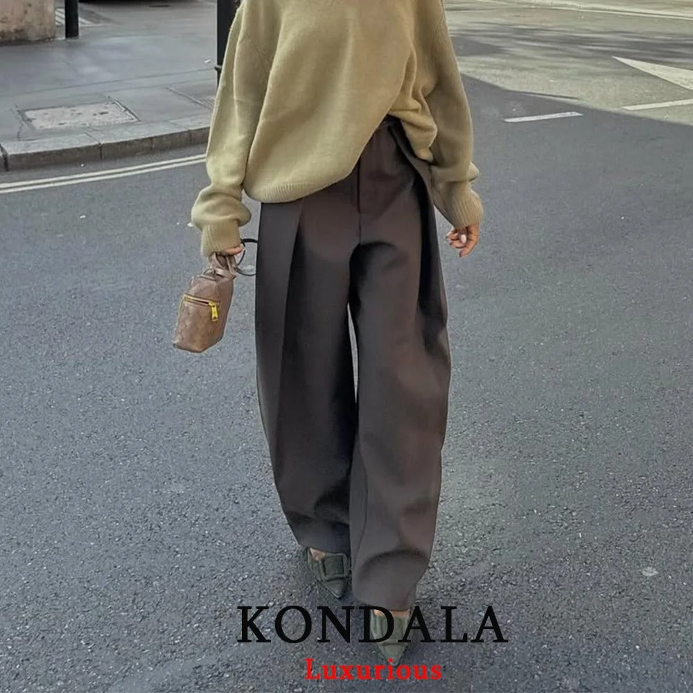 Pleated Wide Leg Trousers with Pockets