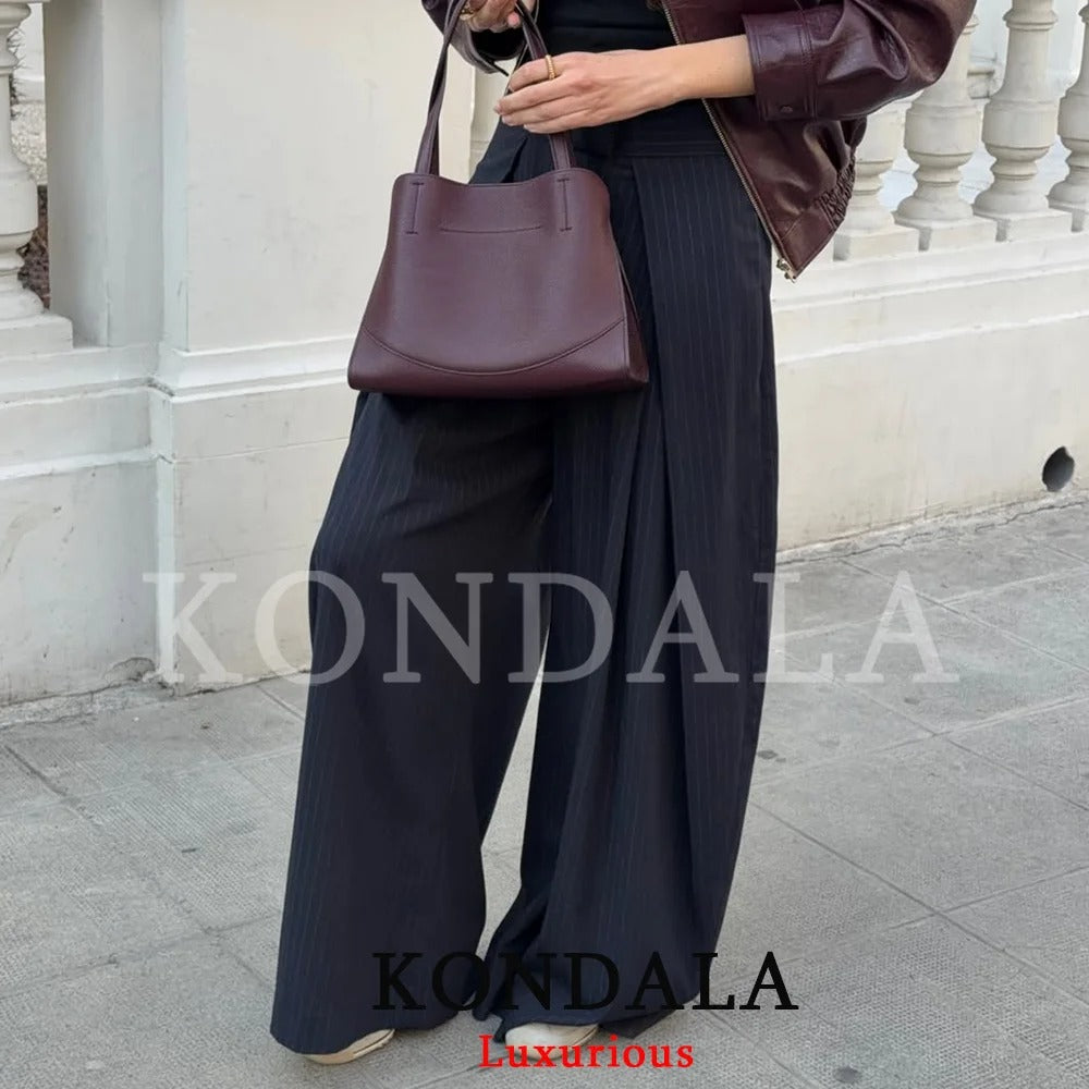 Pleated Wide Leg Trousers with Pockets